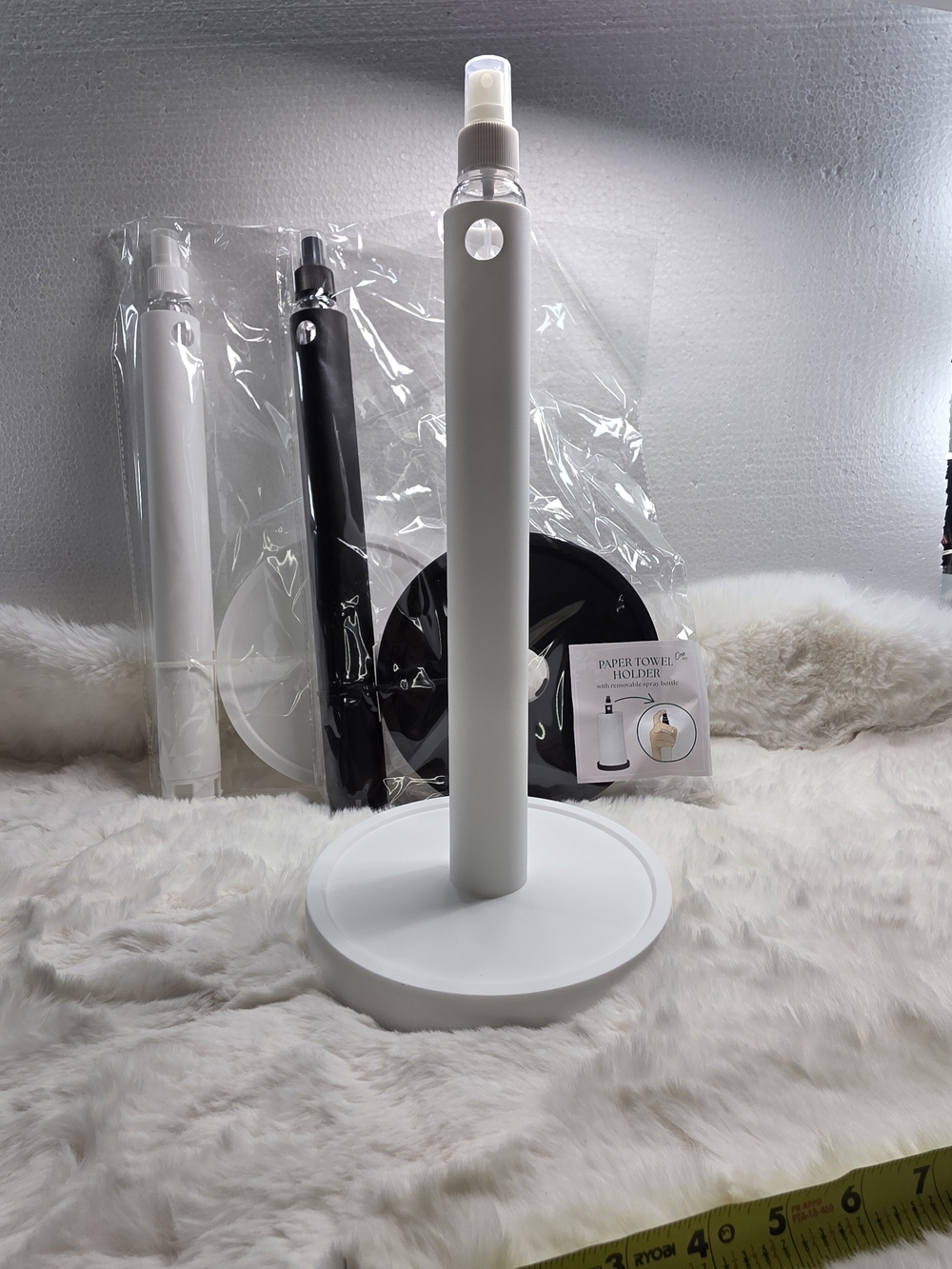 White Paper Towel Holder with Top Spray Bottle - Unbranded